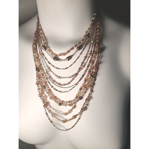 Stunning Vintage Nancy and Rise 12 strand Champagne & Gold Tone Necklace 26" - Picture 1 of 6